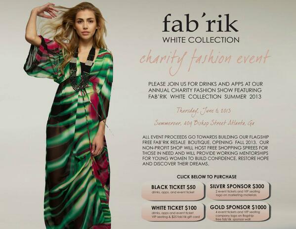 fabrikaugusta's tweet photo. In just ONE MONTH, we will debut our new White Collection at our annual charity fashion show supporting free fab'rik! http://t.co/nY9DXWTzP5