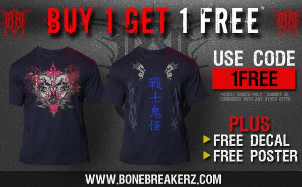 We want you to rock some BoneBreakerz tees.  Get one today &amp; pick up a bonus one for FREE!!