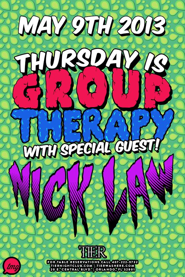 TeamMarketGroup's tweet photo. This Thursday @thenicklaw takes over #GroupTherapy at @TIERNightclub! http://t.co/tKq9PBWLcd