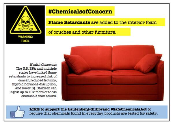 Dangerous flame retardants in couch cushions place your health in danger. #ChemicalsofConcern #SafeChemicalsAct