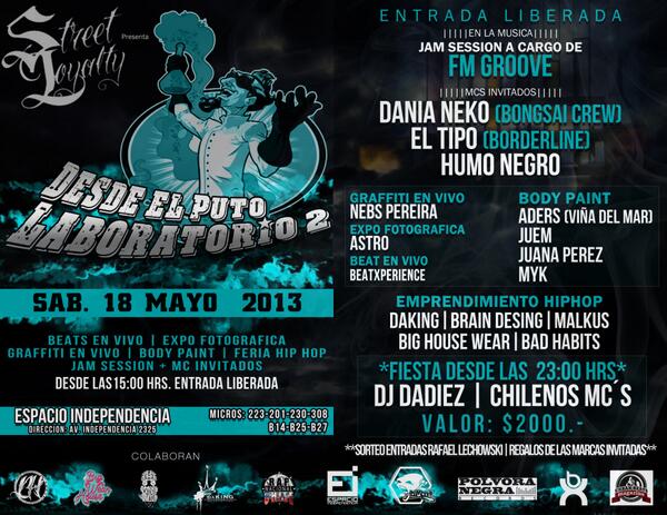 festplanetarock's tweet photo. SAB. 18 DE MAYO EN ESPACIO INDEPENDENCIA
"DESDE EL PUTO LABORATORIO 2.0" http://t.co/PiwAfiDJAV