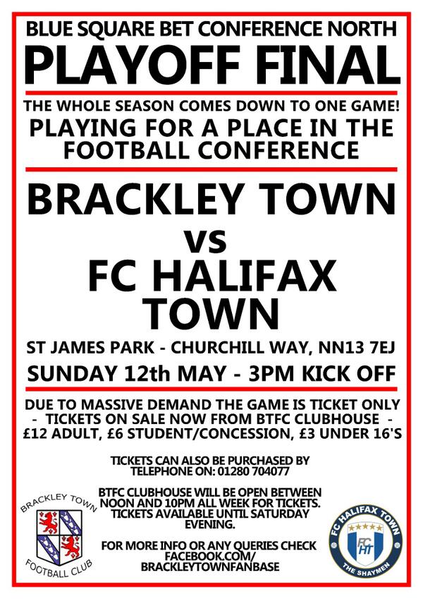 SHAGGYxLFDY's tweet photo. .@BrackleyTownFC vs FC Halifax Town in the #BSBN playoff final!!

Come on #Brackley people we need you http://t.co/xffRkStnoe
