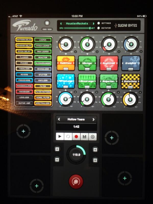 Jcrudess's tweet photo. Ok- this iPad app is SICK! Turnado by Sugarbytes. If u like messing with sound u MUST get this! My evening changed!!! http://t.co/oj7lSjwInl