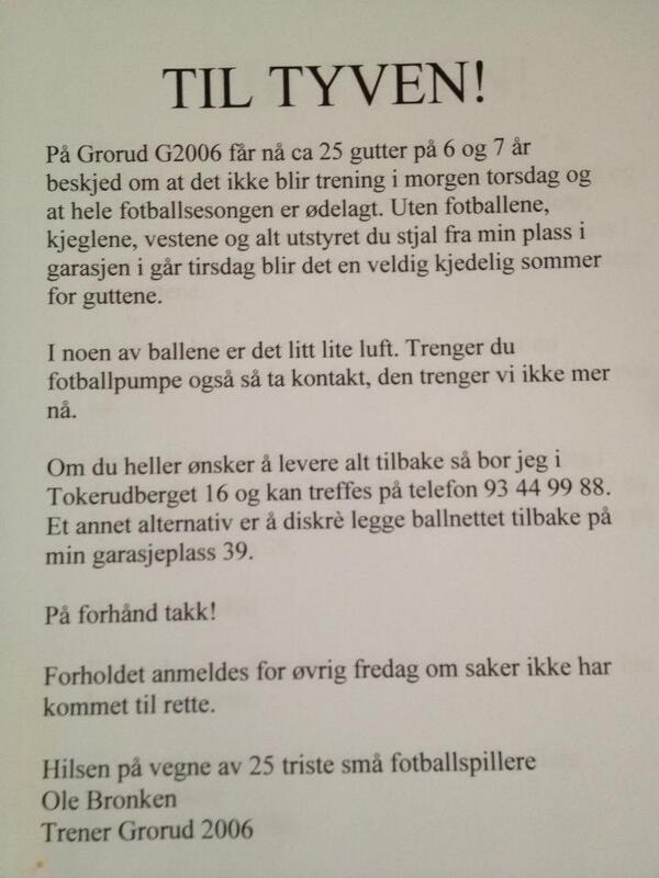 Til tyven som ødelegger sesongen for et guttelag på Grorud - lever tilbake tingene! RT folkens! @TV2Davy <a href="/TV2Alsaker/">Øyvind Alsaker</a>