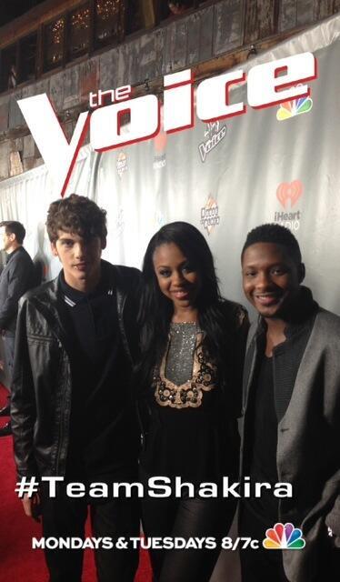 NBCTheVoice's tweet photo. It's #TeamShakira's @GarrettGardner2, @SashaAllenMusic and @KrisThomasMusik on the red carpet! #VoiceHOB http://t.co/cOlOWqA3dK