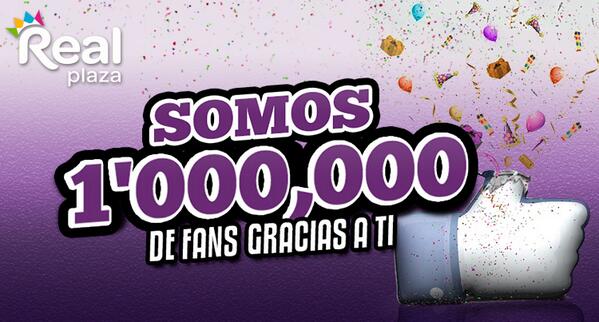 Real_Plaza's tweet photo. Un millón de Me Gusta en Facebook y millones de motivos para celebrar ¿Quieres saber lo que hemos preparado para ti? http://t.co/oK7SSuHbMi