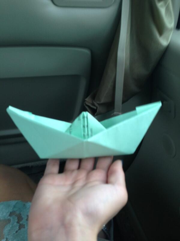 lauren_dagley's tweet photo. @YABOYJALEAL asked me to come sail away with him and handed me this paper boat. I think I'm in love. 😍 http://t.co/eR8MGpNS1J