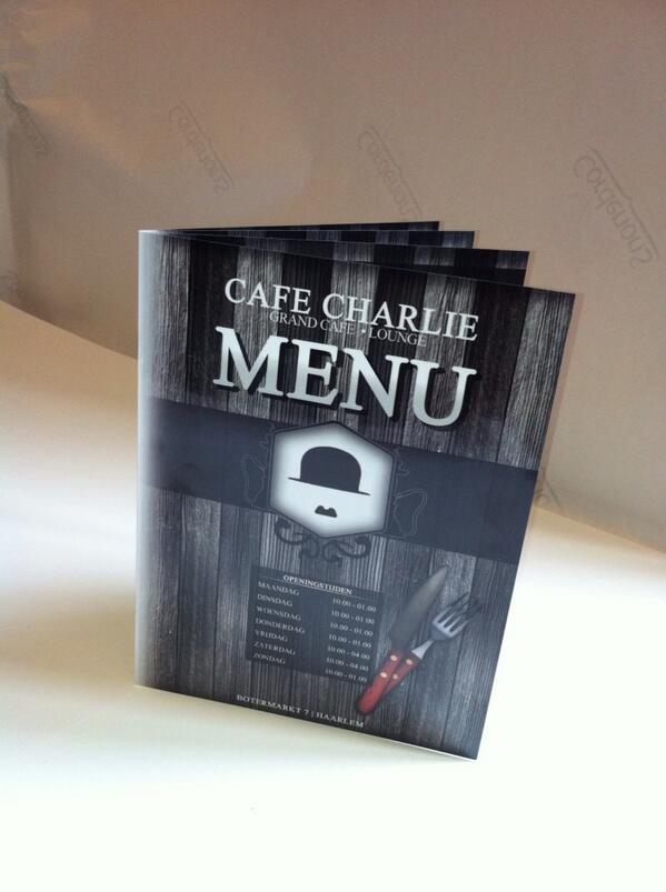 Printhuis's tweet photo. Deze hadden jullie nog tegoed. Net ff anders, menukaarten Charlie http://t.co/iU8MkdT7jh