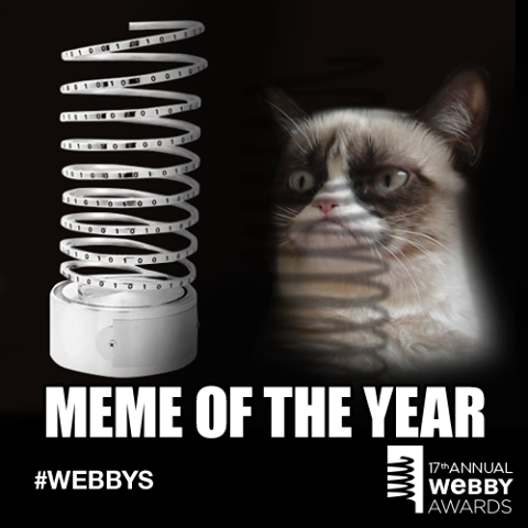 RealGrumpyCat's tweet image. #grumpycat wins @BuzzFeed's Meme of the Year @TheWebbyAwards #webbys