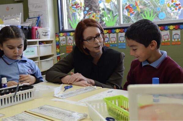 JuliaGillard's tweet photo. Taking part in #nss13 with year 3 students at Auburn West Public School. #betterschools TeamJG http://t.co/o9CktYhW8S
