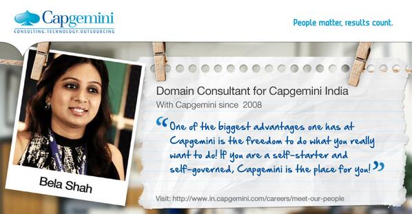 CapgeminiIndia's tweet photo. Life of Bela Shah, #Domain Consultant for #Capgemini India. #KnowOurPeople #BeTheYou http://t.co/0rPNy39TgK http://t.co/gNunTyiVZQ