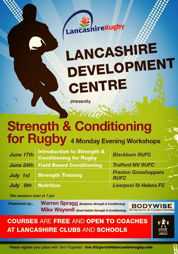 SteelHabitatGym's tweet photo. Me and @bodywiseSC have teamed up to deliver a series of S&amp;C Workshops for @lancashirerugby this summer #getinvolved http://t.co/8xmilczkJy