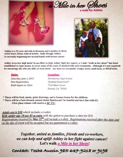 RT <a href="/OpsManJoe/">🇺🇸Joe Pugh🇺🇸</a>  How bout a RT  in the fight against #Cancer ? Saturday June 1st in #Houma. #amileinhershoes