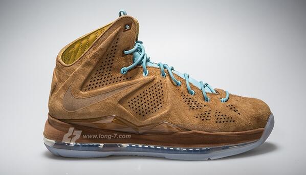 nikelunar's tweet photo. 2 suede colorways to hit the Lebron X, brown with sea royal white http://t.co/dSVPZ9FbGi