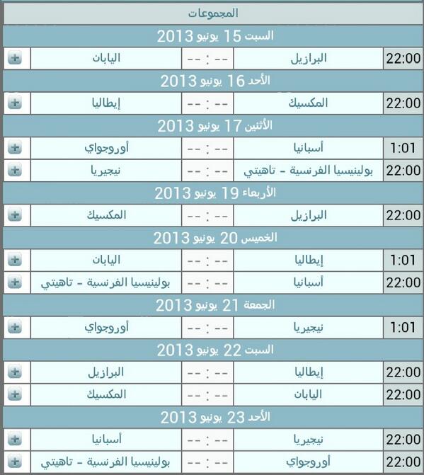 جدول كأس القارات في البرازيل