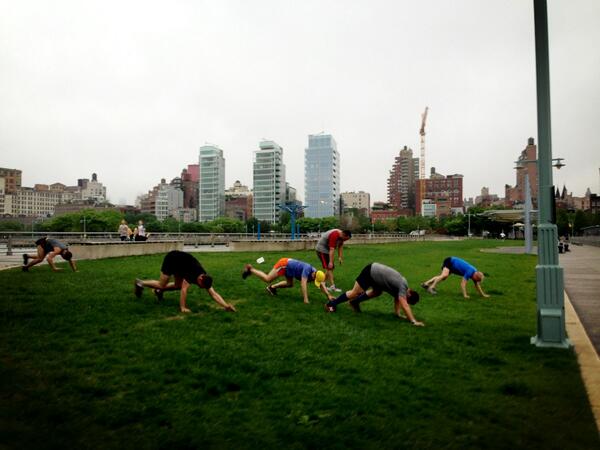 GayBootCampNYC's tweet photo. #BearCrawls, #back and bis, oh my!   #gayworkout #gay #gaynyc @LuPaul_Fitness http://t.co/z4QKN2Lg7T