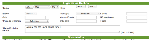 Mi carta de EXTRAVIO de licencia en la pagina del Edo de Mexico..