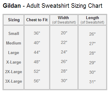 Gildan Crewneck Sweatshirt Size Chart