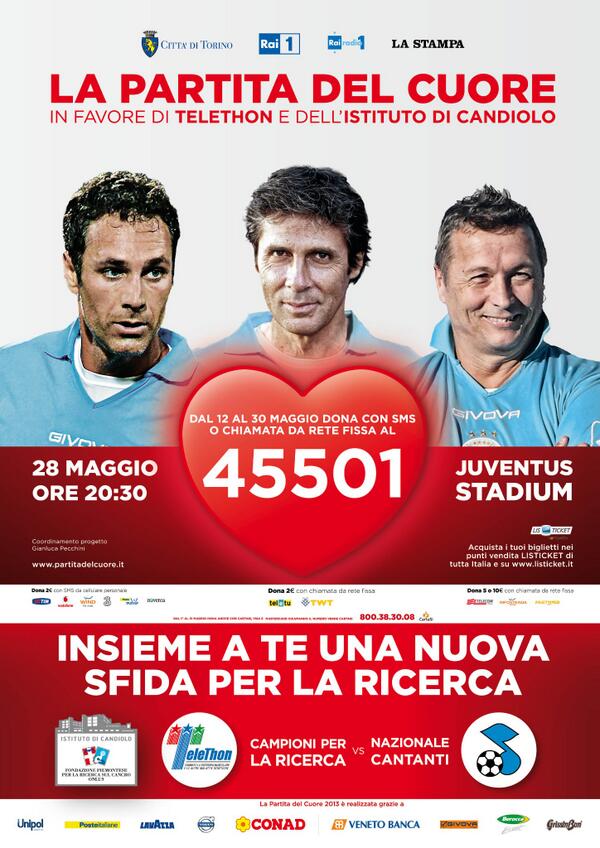 Tutto esaurito per la #PartitadelCuore! Per sostenere la #ricerca è possibile inviare un #smssolidale al numero 45501