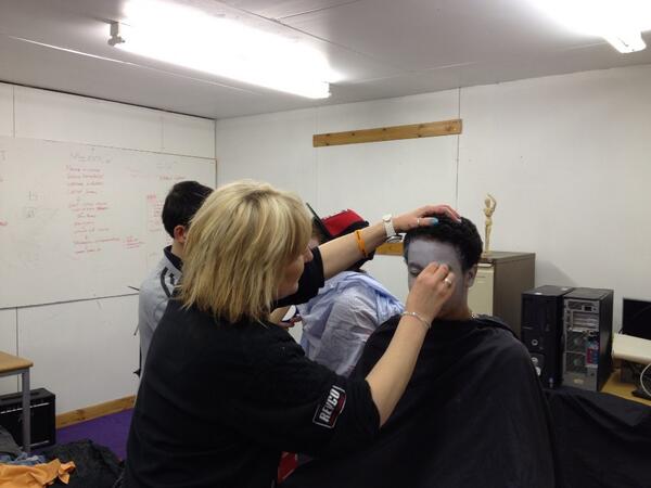 RotherTV's tweet photo. Students having some "zombie" makeup applied for a short film they are making http://t.co/CS99Q2VZej