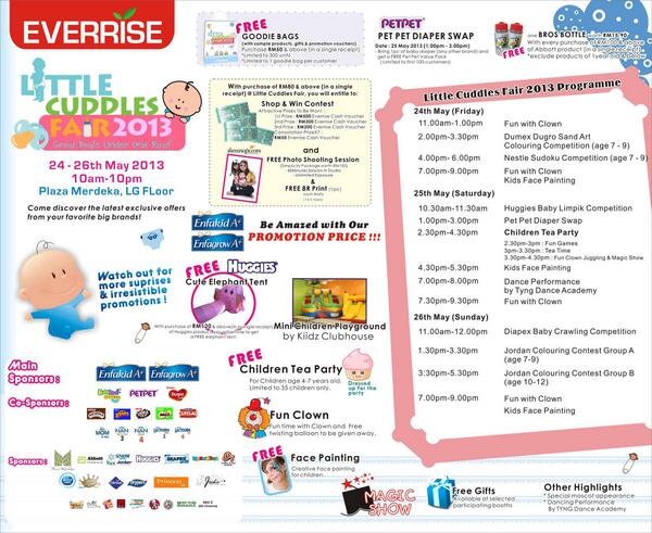 LITTLE CUDDLES FAIR 2013 by Everrise!!!

From May 24-26 2013 @ Lower Ground Plaza Merdeka
See you there