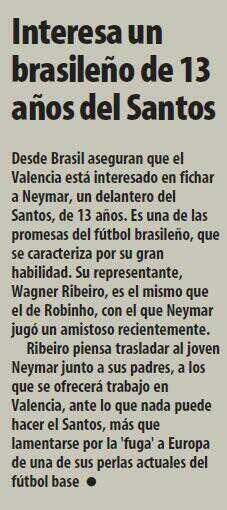 El Valencia detectó el talento de Neymar hace 8 años