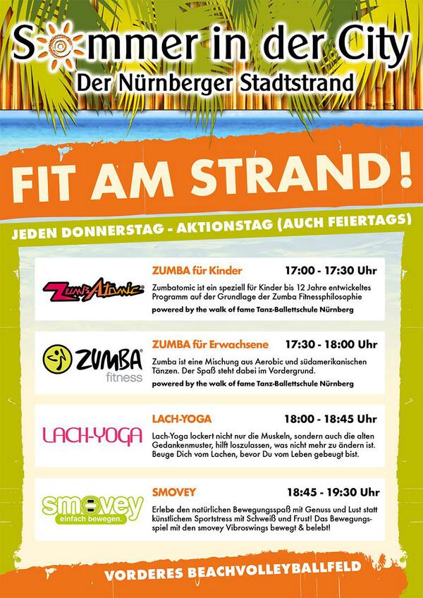stadtstrand's tweet photo. Wir trotzen dem Wetter mit unserem heißen Aktionsdonnerstag. Zumba, Lach-Yoga und Smovey warten auf euch! For free! http://t.co/rUUlo6Hgb5