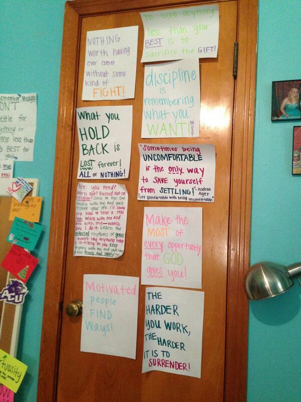 meagwhit's tweet image. Motivation wall/door ... Glad I can look at this when I&apos;m feeling super discouraged right now. #EndureAndConquer