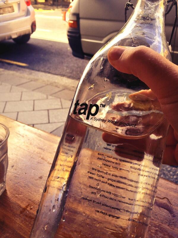 Wittylama's tweet photo. Well played @SydneyWaterNews, well played. "Tap™ A Sydney Water product", available at your local café. http://t.co/LRTkurlpUb