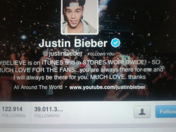 BieberArmyWorld's tweet photo. My dream came true...so happy @justinbieber thank you..I love you!! I STILL CAN'T BELIVE HE IS FOLLOWING ME!CRYING!! http://t.co/hJrJZvpEAG