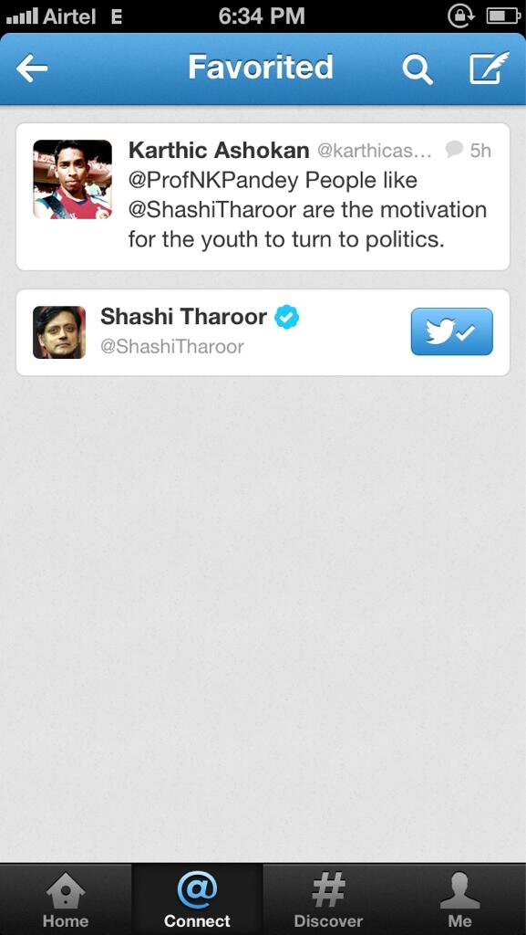karthicashokan's tweet image. Mr @ShashiTharoor just #favourited my tweet.

#Yay #Satiated #LifeIsMade