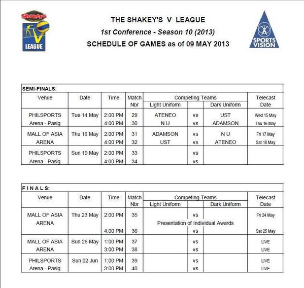 thebookofEROS's tweet photo. Shakey's VLeague Semis and Finals sched. http://t.co/K1mqrt2ECe