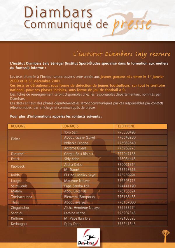 L'institut de #SportÉtudes de #Diambars à #Saly, spécialisé dans la formation aux métiers du #football, recrute!