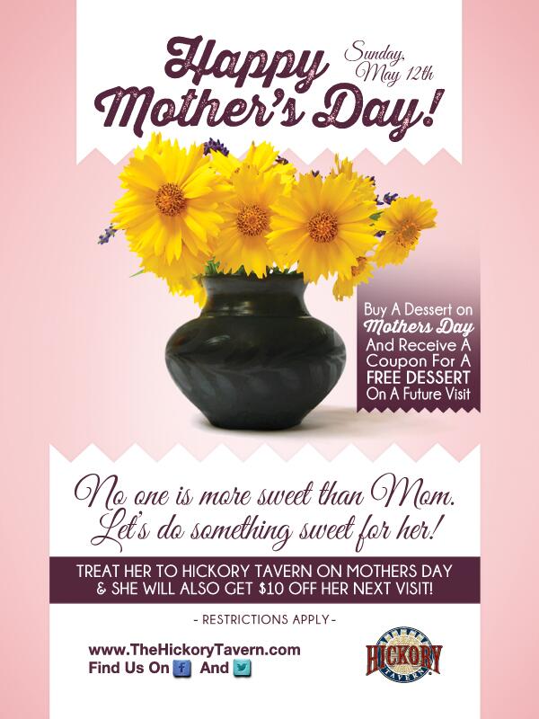 From everyone at Hickory Tavern, happy Mother's Day!!!!
