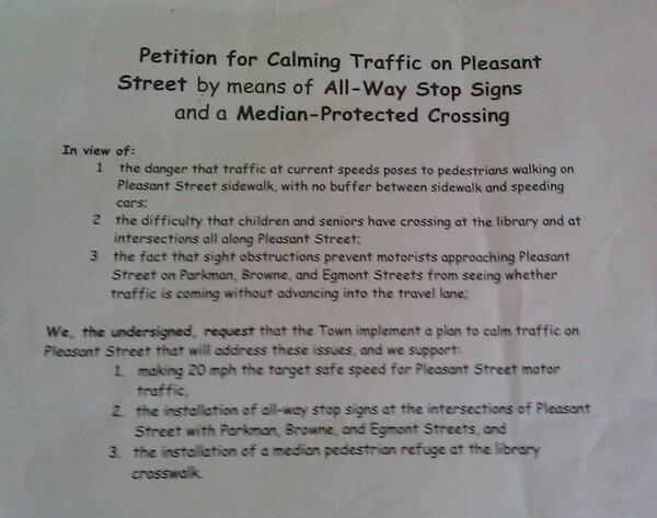 coolcorn's tweet image. I'm in favor of slowing down traffic on Pleasant St. near Coolidge Corner