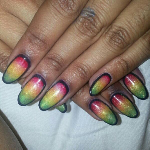 nailsfromnars's tweet photo. @PolishdNailBar #nails #nailswag #nailporn #rasta #silhouette #outline #ombre #fade #nailgame #nailsdid #toronto http://t.co/m2ukY19nCP