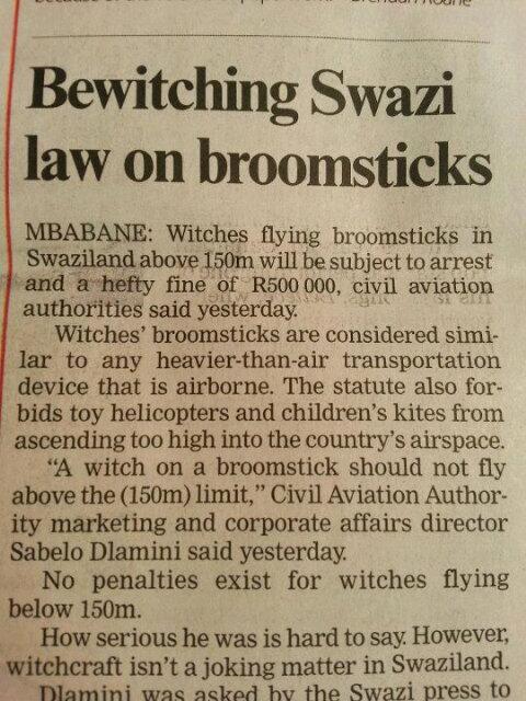 Cumacuzzy's tweet photo. @GarethCliff remember on your next trip to Swaziland , you can't fly your broom higher than 150 M . http://t.co/ONc2rKLigS