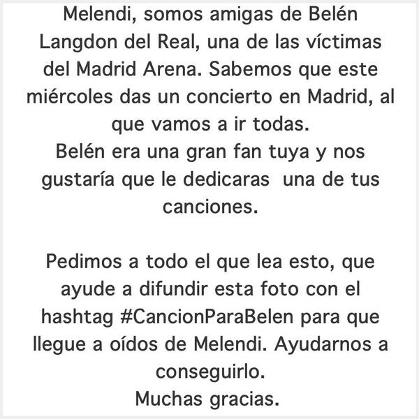 Carlotadc's tweet photo. “@letisr123: @melendioficial Por favor, máxima difusión. #CancionParaBelen http://t.co/2ae2mo6ls9”"”””