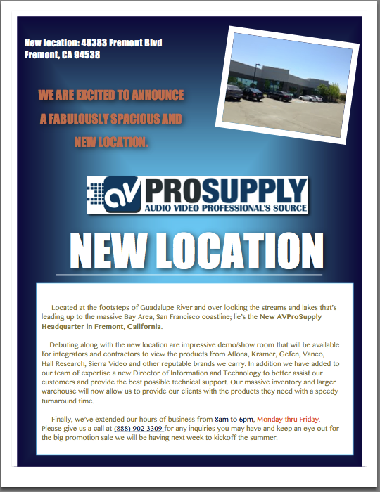AVProSupply New Location - 48383 Fremont Blvd 120 Fremont, CA 94538 48383 Fremont Blvd 120 Fremont, CA 94538