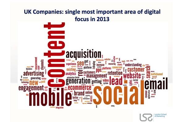 dehgentil's tweet photo. Content, mobile and social are the most important areas of digital focus in 2013 - UK @LondonU #digitalmkt http://t.co/KApodaul1J