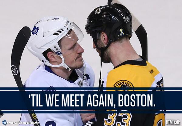 MapleLeafs's tweet photo. Phaneuf &amp; Chara handshake following the game #TMLtalk #Leafs #Bruins http://t.co/QEEtXEc8he