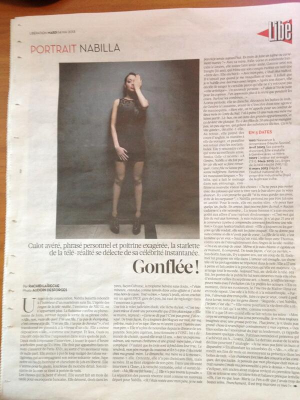 Willy_Rovelli's tweet image. #Nabilla qui fait le portrait dans #Libé. Voilà voilà...