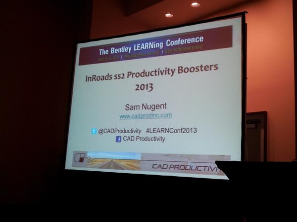 CADProductivity's tweet photo. Thanks Jane! RT @Jalden06 My friend and colleague Sam Nugent rocking out his InROads presentation at #LEARNConf2013 http://t.co/HTfAYlBV6l