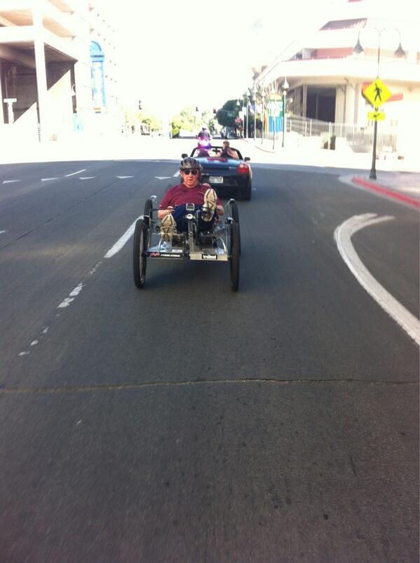 Mayor Bob Cashell supports bike to work week!! He's riding in moon buggy!!