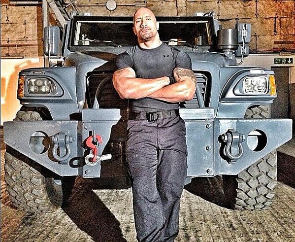 TheRock's tweet photo. "Think of how gracious I've been by letting you talk this long unslapped" ~#HobbsTheBeast #FAST6 http://t.co/eu1qxIbr6H