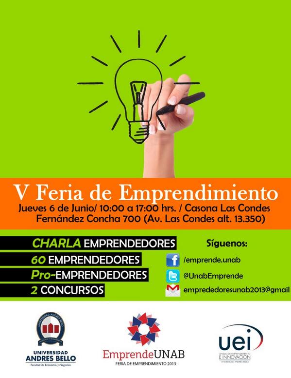 isimunozp's tweet photo. @RadioPaulaFM @adnradiochile V FERIA EMPRENDE UNAB, SALON COLONIAL CASONA DE LAS CONDES, JUEVES 6 DE JUNIO http://t.co/loulzqSGOq