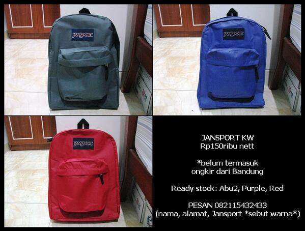 SepatuMaruti's tweet photo. @apaajaIKLAN Butuh tas baru?Jansport KW super cuma 150 ribu :) SMS 082115432433 (warna:ungu, merah, abu) http://t.co/JL9IeMA5tf