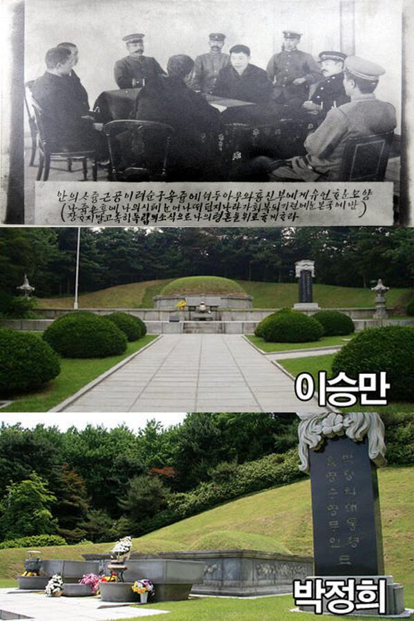 traitor_bot's tweet photo. 국립묘지(서울현충원)에는 이승만, 박정희 무덤이 있습니다. 이승만은 친일파를 보호, 4.19혁명 시민에게 총을 발포. 박정희는 日장교 출신의 독재자. 반면 안중근 의사 유골은 백년 넘게 찾지 못하고 있습니다. https://t.co/ddQhMaiuJ2