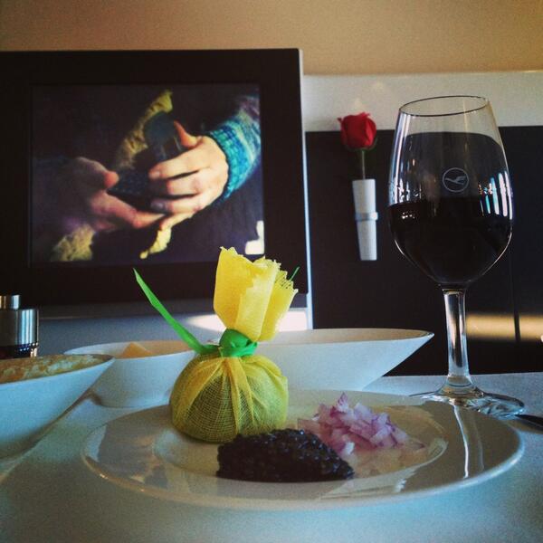 shulof's tweet photo. If you insist Herr flight attendant... #firstclassflying http://t.co/dz6vraTzLg
