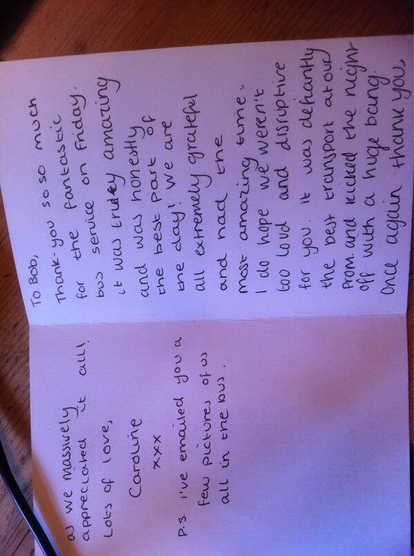 VintageBunting1's tweet image. Lovely letter arrived this morning for a bus job last Friday #prombus #partybus